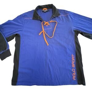 Vintage Polo Sport Ralph Lauren Long Sleeve Blue Rugby Shirt Men's Size Large